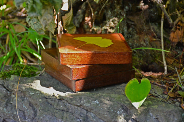 wooden coaster with leaf in epoxy