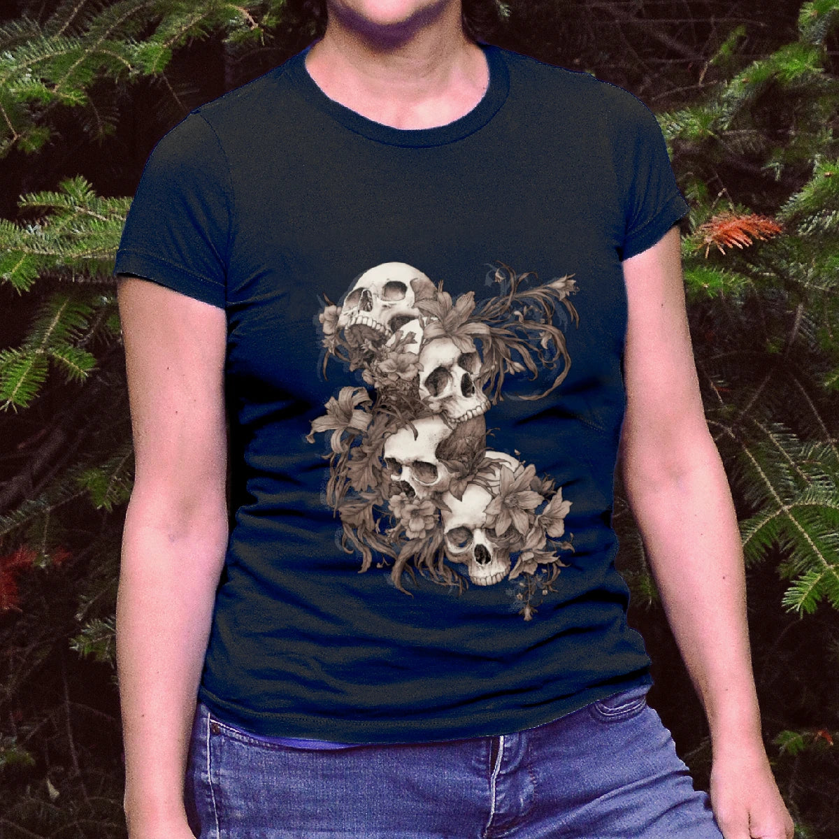 Garden of skulls (sepia). SlimFit T-shirt.
