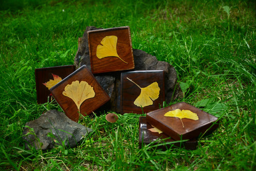 wooden coaster with leaf in epoxy
